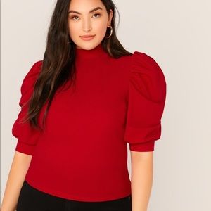 SHEIN Plus Mock-Neck Puff Sleeve Top Red Sz 2XL